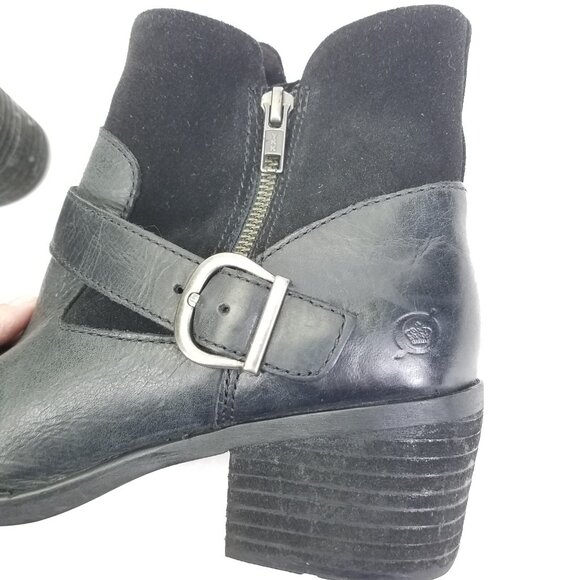 Born Korita Western Boot Women's 7.5 Black Leather Suede Zip Sides Buckle Heel - Picture 10 of 16